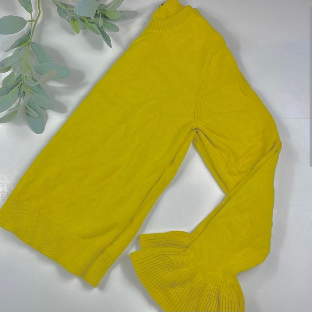 Women's J. Crew Yellow Ruffle Bell Sleeve Crew Neck Pullover Sweater EUC Size S - Picture 5 of 10